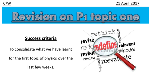 9-1 Combined Science Physics CP1 Motion REVISION