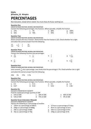 Maths - Percentages - #iInspire (*Updated 25 April 2017)