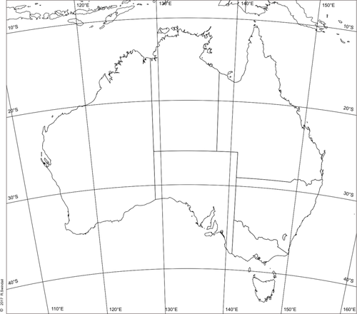 Map of Australia with latitude longitude grid