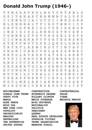 Donald John Trump Word Search | Teaching Resources