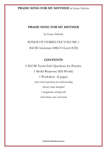 PRAISE SONG FOR MY MOTHER by Grace Nichols_6 IGCSE Exam-Style Questions_1 Model Response_1 Worksheet