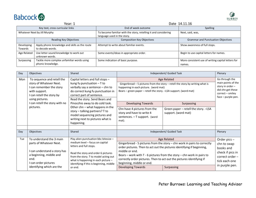 Whatever Next 2 weekly plan