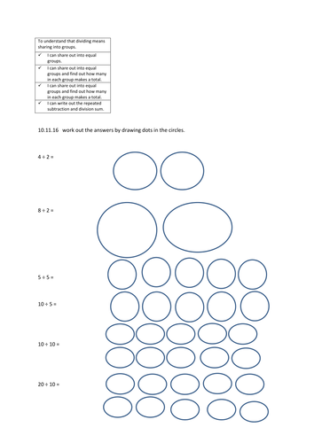 year 1 division worksheet teaching resources