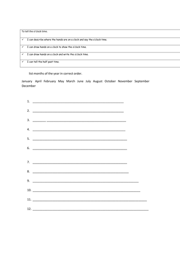 months of the year ordering