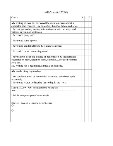 Extended writing self assessment grid