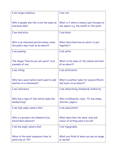 Media terminology - card sort activity