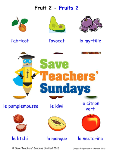 Fruits in French Worksheets, Games, Activities and Flash Cards (with audio) 2