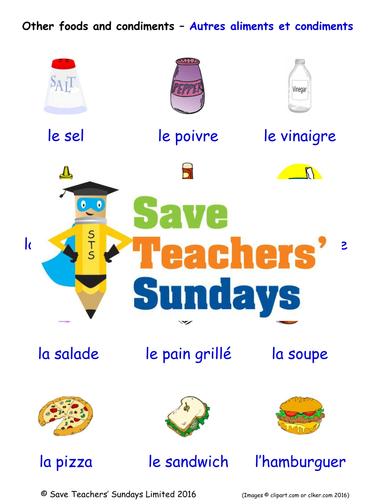 Other Food and Condiments in French Worksheets, Games, Activities and Flash Cards (with audio)