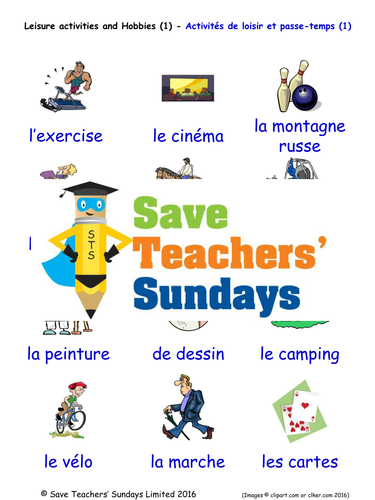 Leisure Activities & Hobbies in French Worksheets, Games, Activities and Flash Cards (with audio) 1