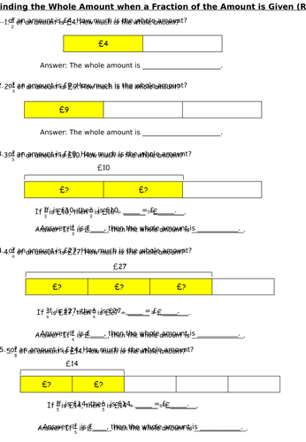 Finding the Whole Amount When Given a Fraction of the Amount (RAG)