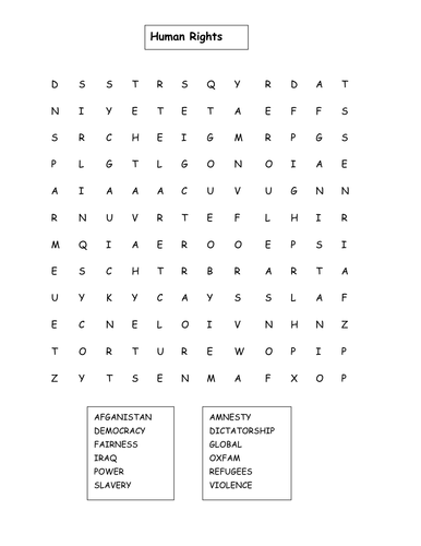 Human Rights and Good and Evil Word-search and activities