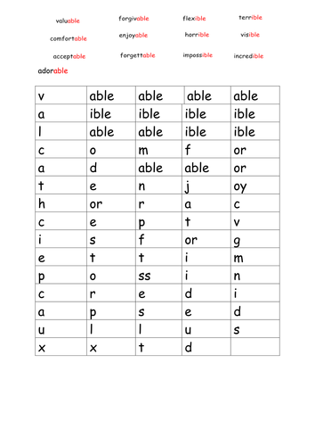 able and ible spelling rules.