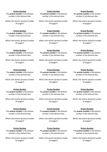 GCSE Chemistry Atomic Structure Fundamentals Questions (Sticky Labels)