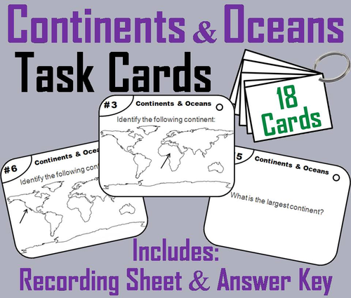 Continents and Oceans Task Cards