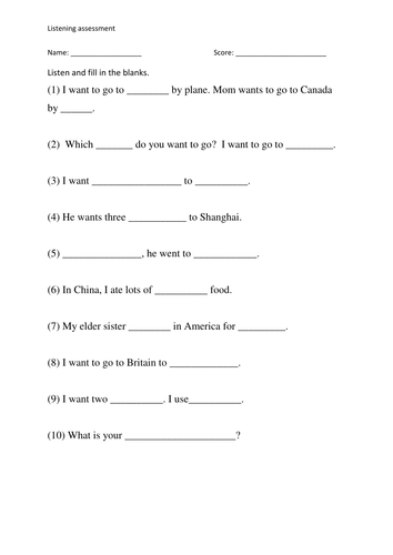 Mandarin Chinese- topic- holidays unit assessment