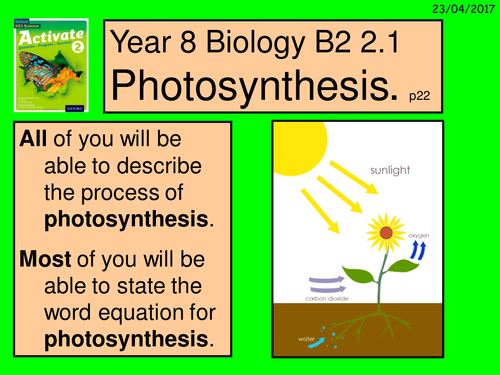 A digital version of the Year 8 Activate lesson B2-2.1 Photosynthesis