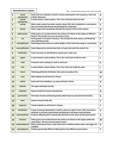 Reproduction in plants iGCSE/GCSE summary activities