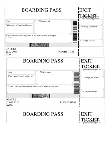 Travel Boarding Pass Entry and Exit Ticket