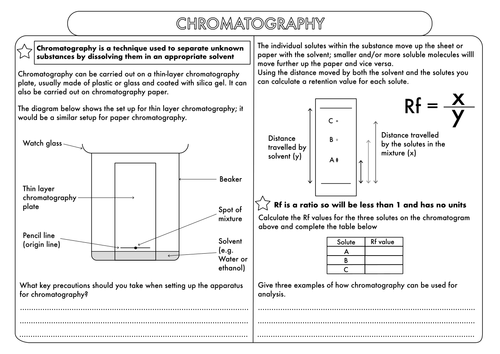 A Level Biology Chromatography Worksheet by beckystoke - Teaching