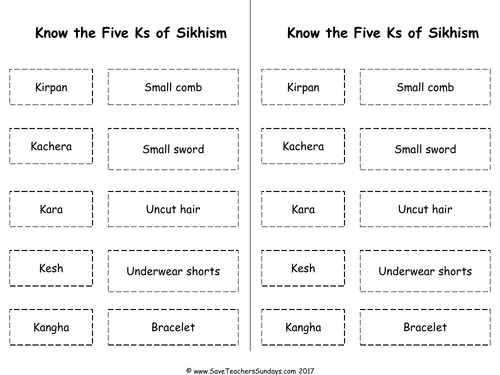 Five Ks of Sikhism KS1 Lesson Plan, Cards for game, Online Activities & Worksheets