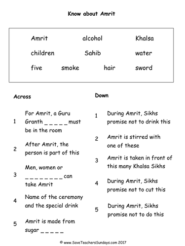 Sikh Ceremony of Amrit KS1 Lesson Plan & Differentiated Worksheets