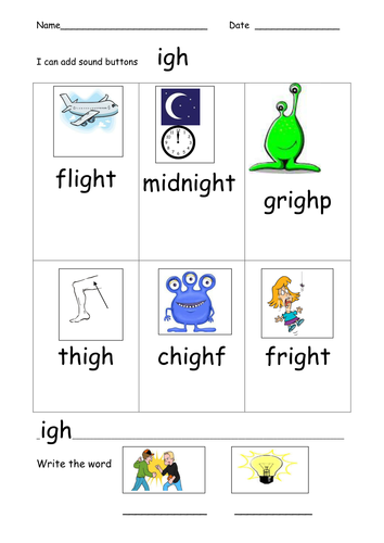 igh phoneme real and alien words