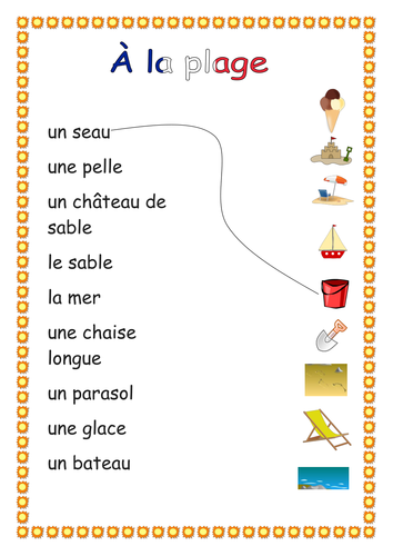 At The Beach French Flash Cards And Worksheets Ks12