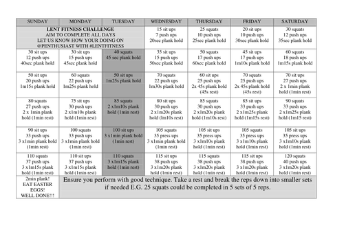 40 day Fitness plan (completed for Lent)