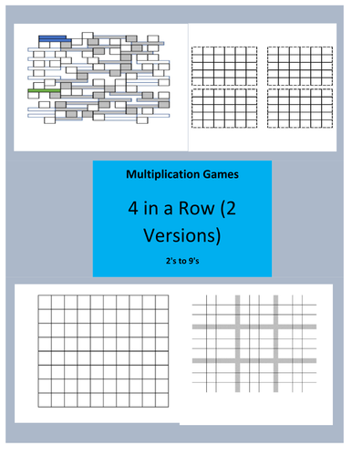 Multiplication Single Digit Four in a Row Games 2 Versions