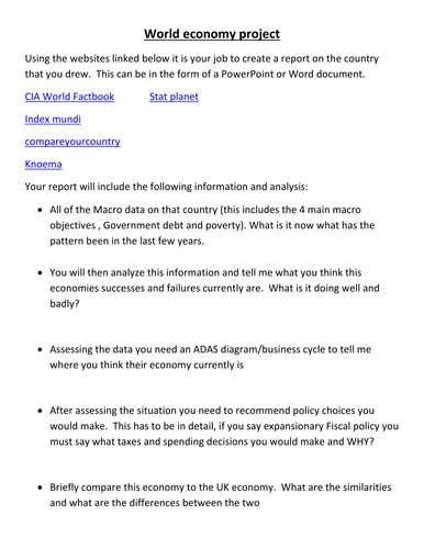 World economy project-Revision for A level Macroeconomics