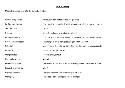 Term matching for Theory of the firm (A level economics)