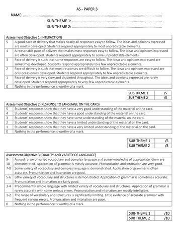 Spanish A Level Year 1 (AS): Paper 3 (speaking) booklet
