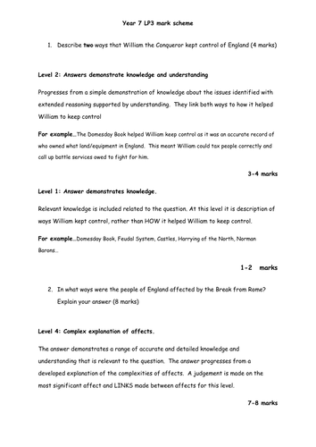 Year 7 whole year topic assessment using AQA 8145 criteria