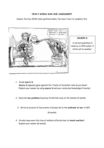 KS3 WW1 assessment based on AQA 8145 criteria