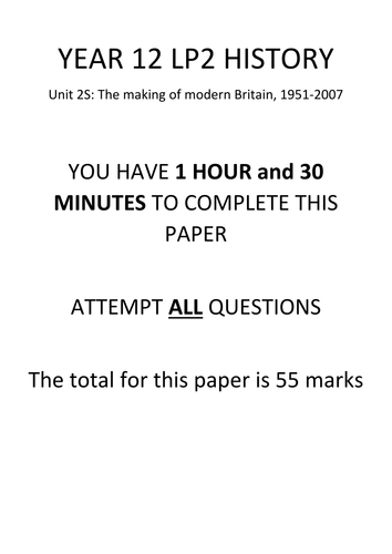 AQA Britain 1950-2007 mid-term assessment