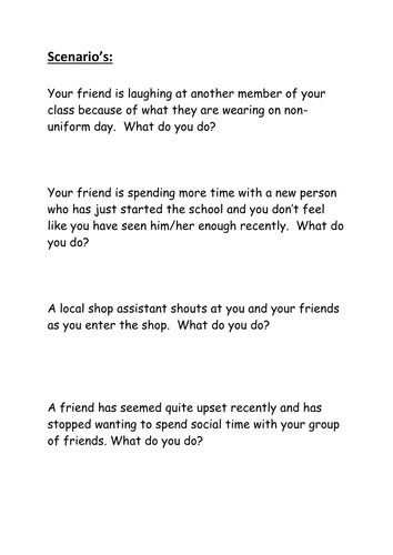 Scenarios for British Values lesson