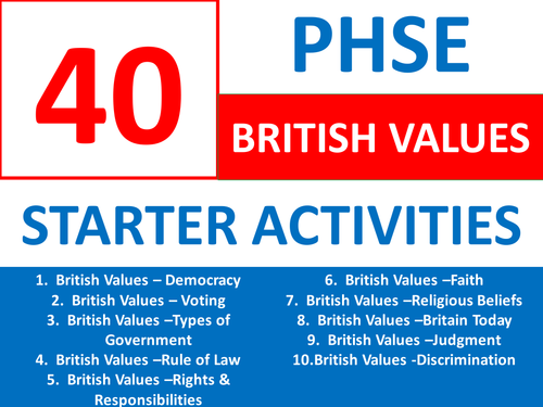 40 x PHSE British Values Starters Wordsearch Crossword Anagram Alphabet Keyword Cover Lesson