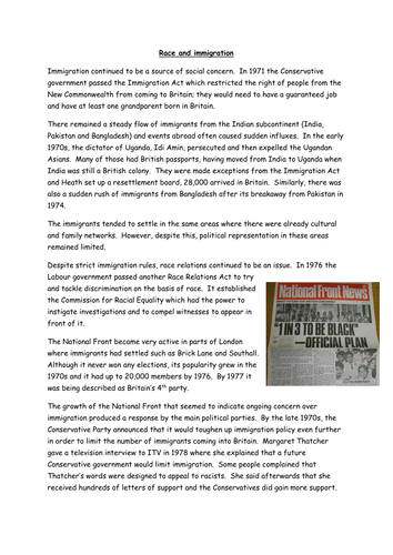 AQA A Level Britain 1950-2007: Race and immigration 1970s