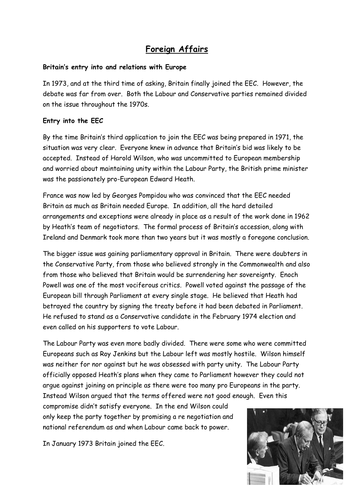 AQA A Level Britain 1950-2007: Britain's entry into the EEC 1973-5