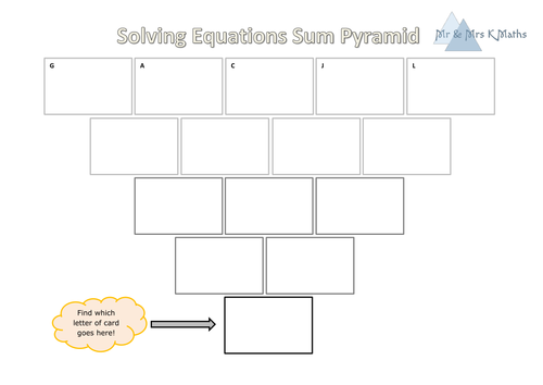 Solving Equations Sum Pyramid activity (SELF MARKING)