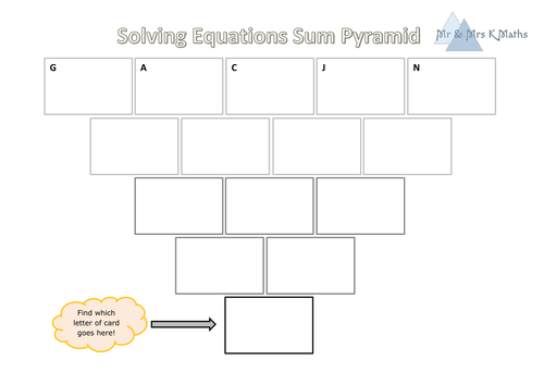 Solving Equations Sum Pyramid (unknowns on both sides) SELF MARKING