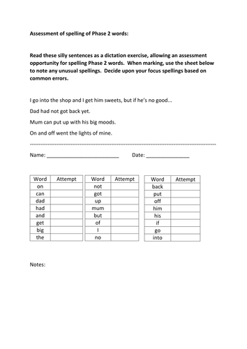 Assessment of Phase 2, 3, 4, 5 High Frequency words spellings