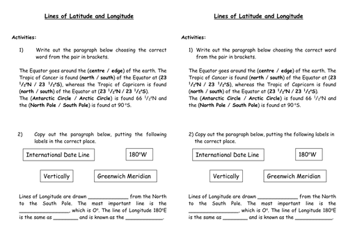 Lines of Longitude and Latitude