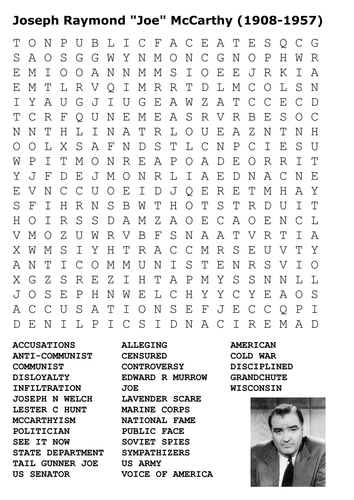 Joseph Raymond "Joe" McCarthy (1908-1957) Word Search