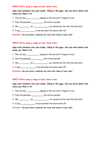 Past tense verb activity (differentiated 3 levels)