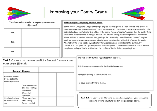 Comparing Poems AQA Power and Conflict Worksheet