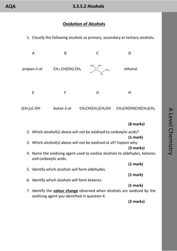 AS Chemistry Oxidation of Alcohols - Identifying the Oxidation Products given Alcohol formula