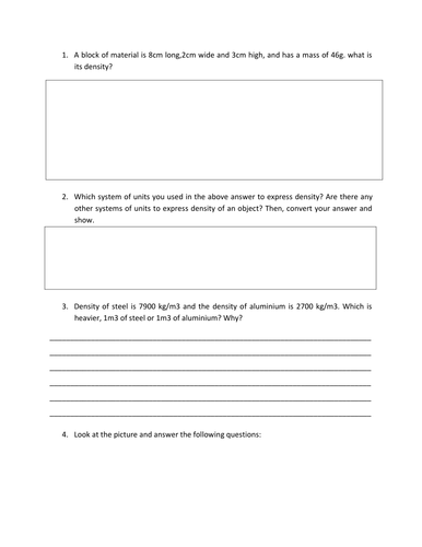 Density and mass revision worksheet