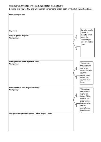 Population Essay - Assessment Planning Sheet