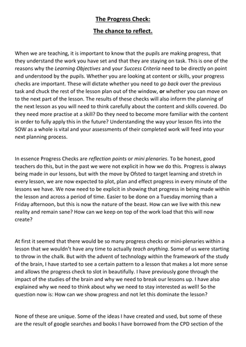 How to check for progress and get the kids reflecting in class.